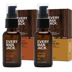 Every Man Jack beard oil bottle being poured for smooth, moisturized beard.