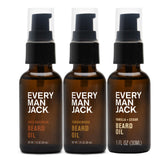 Every Man Jack beard oil gift set packaging with three scents for versatile grooming