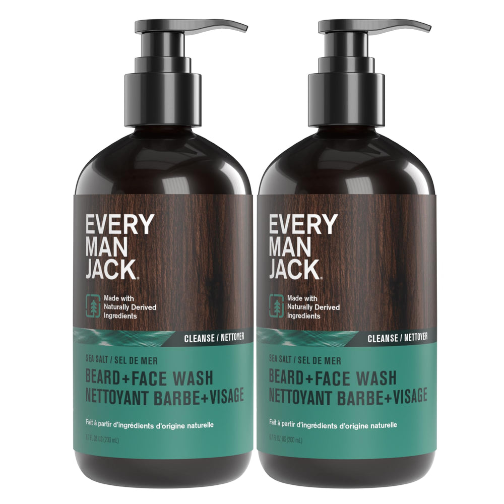 Every Man Jack beard wash sea salt bottle for a refreshing cleanse.