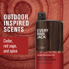 Every Man Jack body wash foam shows rich lather for shower.