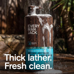 Every Man Jack Coconut + Driftwood lather reveals creamy bubbles for gentle cleansing.