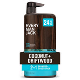 Every Man Jack coconut driftwood bottle for all hair types, nourishing formula.