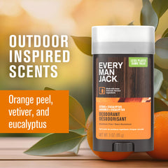 Every Man Jack desodorante citricos eucalipto, combate el olor con extracto de liquen.