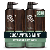 Every Man Jack Eucalyptus Mint body wash bottle front for a forest-fresh cleanse.