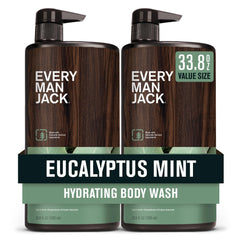 Every Man Jack Eucalyptus Mint body wash bottle front for a forest-fresh cleanse.