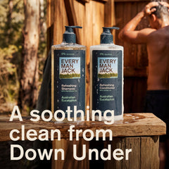 Every Man Jack peppermint oil detail highlights cooling scalp sensation.