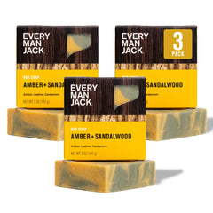 Every Man Jack barra jabón proceso frío ámbar sándalo, aroma suave para piel limpia.