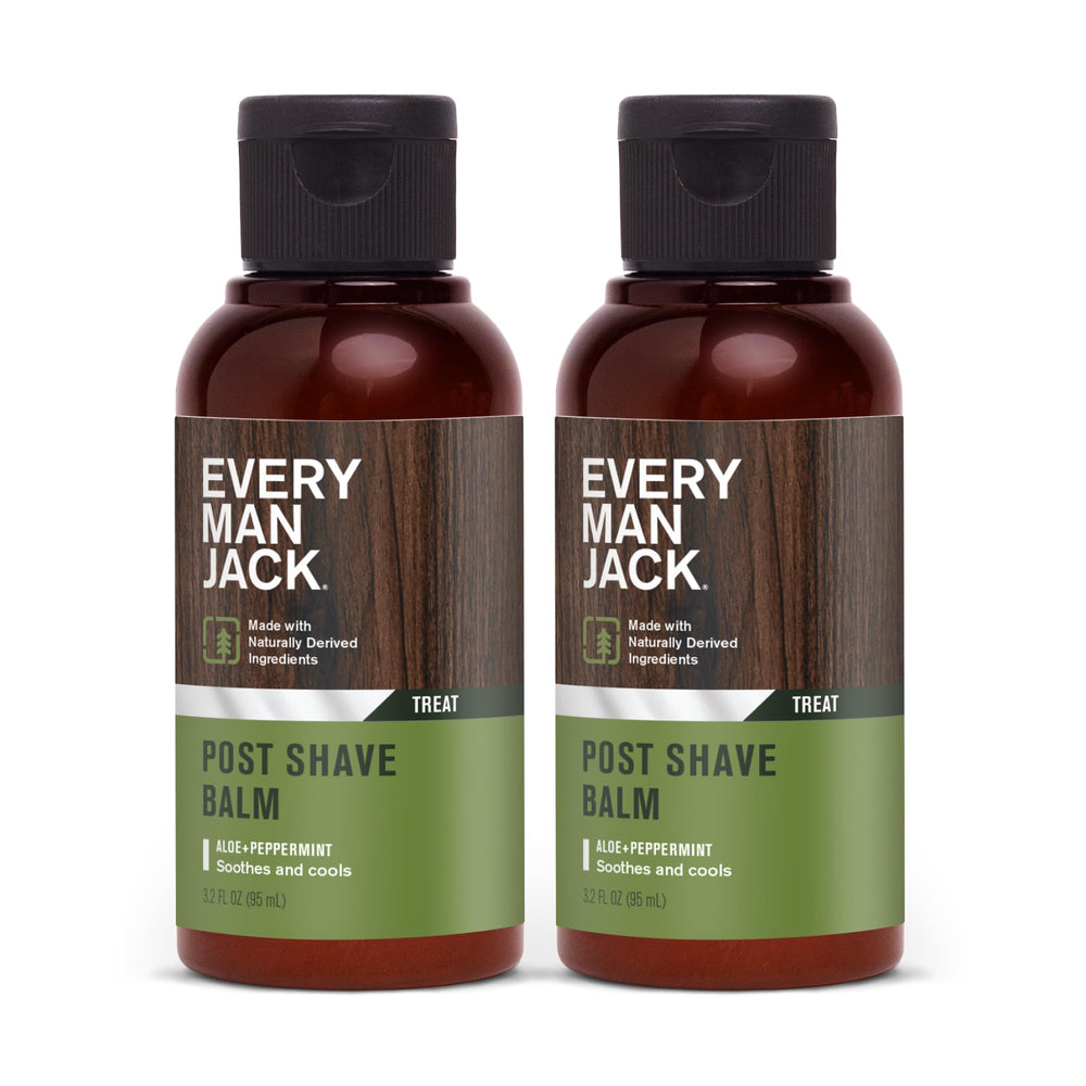 Every Man Jack Post Shave Balm bottle showing cooling menthol and soothing formula.