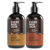 Every Man Jack sandalwood aged bourbon bundle front view, cleanses beard without overdrying.