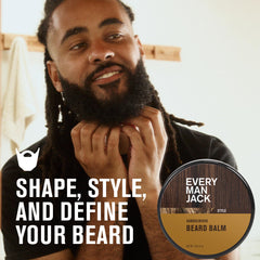 Every Man Jack Sandalwood Beard Balm texture close-up highlights smooth, even coverage when applied