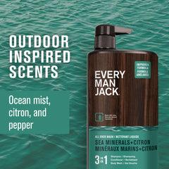 Every Man Jack Sea Minerals Citron lather demonstrating 3-in-1 use for body, hair, and scalp.