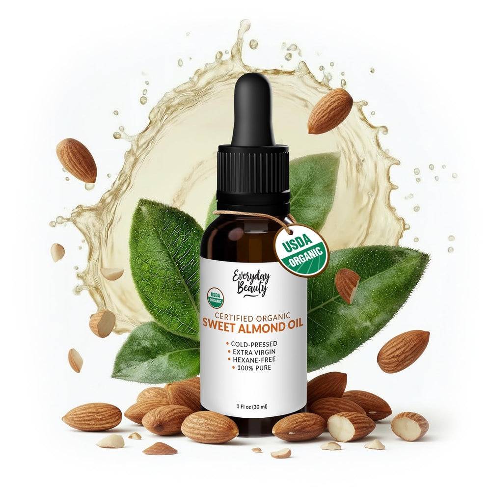 Everyday Beauty Aceite de almendra dulce en envase ámbar conserva nutrientes.