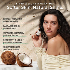 Close-up of fast-absorbing, non-greasy coconut oil on skin.