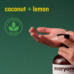 Everyone 2in1 lotion eco packaging shows recycled bottles and sustainable production.