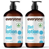 Everyone 2in1 unscented lotion bottle on countertop for daily hydration.