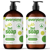 Everyone 3in1 Tropical Coconut kid soap bottle close-up for gentle daily cleansing