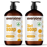 Everyone 3-in-1 Soap bottle showcases coconut-lemon scent for daily multi-use cleansing.