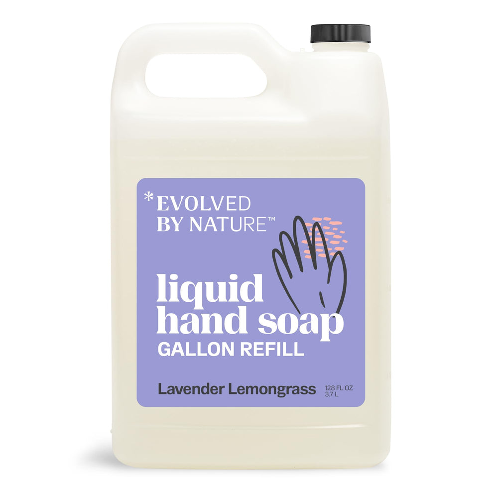 Evolved by Nature lavender lemongrass refill pour for quick top-offs and reduced waste.