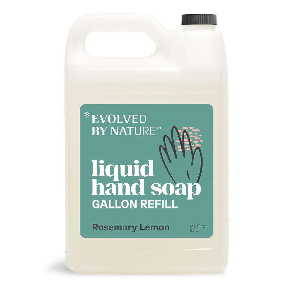 EVOLVED BY NATURE liquid hand soap refill bottle showcasing rosemary lemon scent for sustainable care.