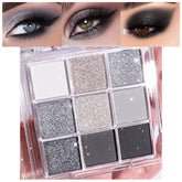 evpct 9 colors silver gray glitter eyeshadow palette for dramatic or natural looks.