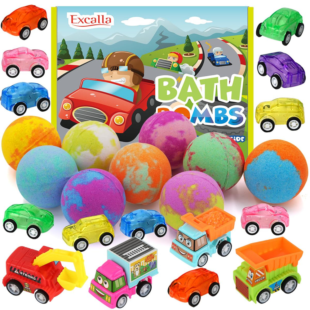 Excalla bombas de baño para niños con coche dentro, burbujas abundantes y aroma suave.