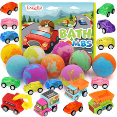Excalla bombas de baño para niños con coche dentro, burbujas abundantes y aroma suave.