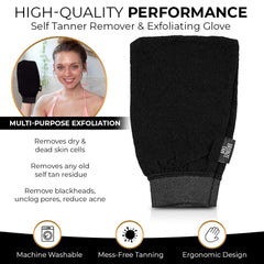Existing Beauty Bronze Tan Remover Glove in shower gently removes old tan and dead skin.