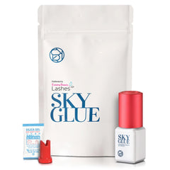 Existing Beauty Sky Glue S+ bottle front view with deep black lash adhesive