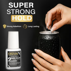 EXSIVIA acrylic nail tips secured with brush-on glue for durability
