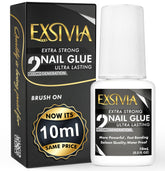 EXSIVIA nail glue bottle and brush delivering precise, mess-free application