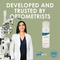 EyeEco eyelid and facial cleanser foam in use.
