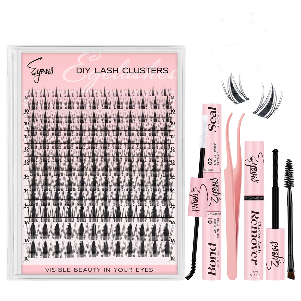 EYEVIS Fairy Lash Clusters Kit 144pcs shown with various lengths for versatile styling.