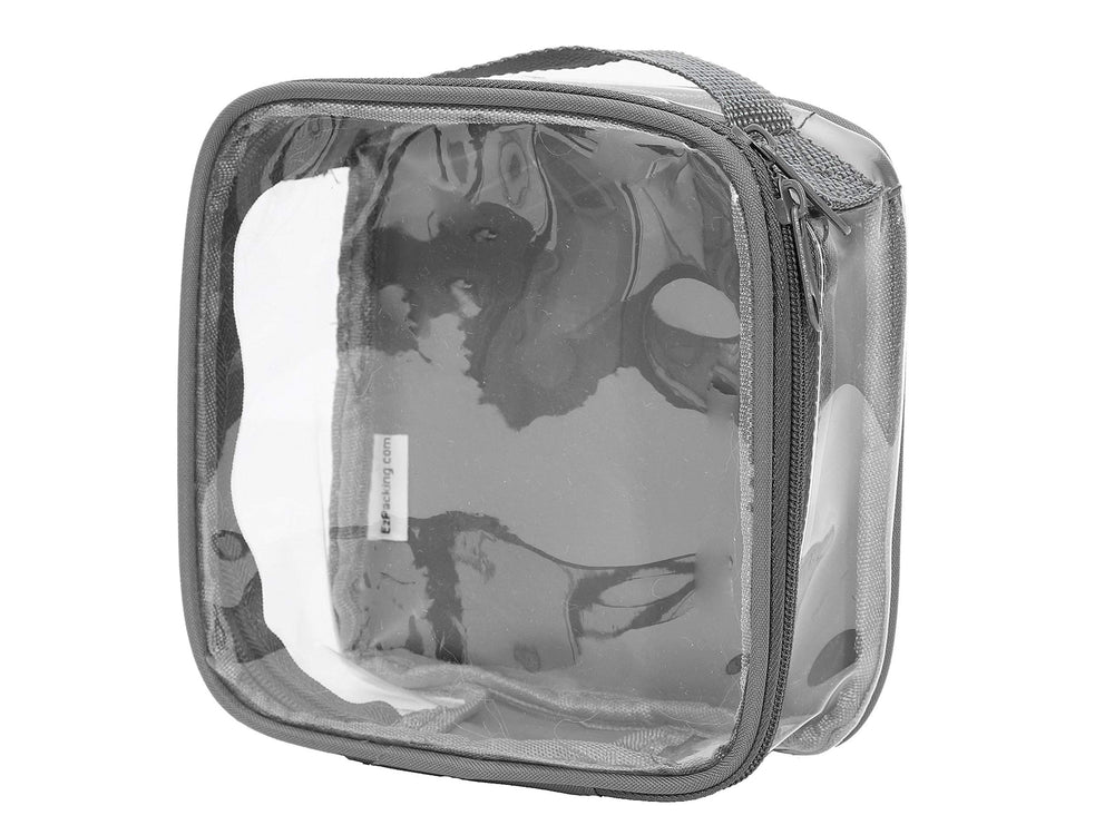 EzPacking clear TSA bag top view showing organized 3-1-1 compartments for quick security