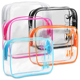 F-color clear toiletry bag front view for quick security checks and organization.
