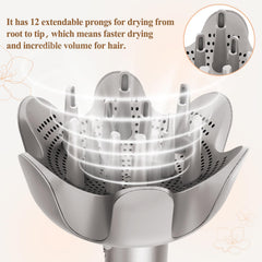 Fabmira flower-shaped airflow system enhances curl definition and smoothness.