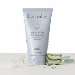Face Reality Clearderma Moisturizer dispenser demonstrates controlled application for balanced moisturization.