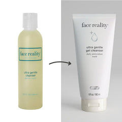 Face Reality Ultra Gentle Cleanser gel texture demonstrates a soothing, non-stripping cleanse.