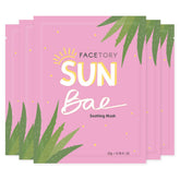 FACETORY Sun Bae soothing mask packaging highlights aloe hydration for refreshed skin.