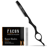 FACON Faether hair razor kit close-up showing premium stainless steel construction for clean cuts.