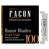 FACON blade in sealed packaging for hygienic, ready-to-use shaving.
