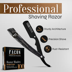 FACON straight razor kit ergonomic grip closeup for comfortable control during detailed shaves.