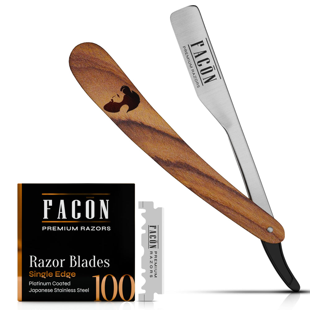 FACON straight razor kit with ergonomic grip for precise shaving.