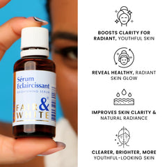 FAIR & WHITE Original Serum tono de piel uniforme, enfoque en zonas afectadas.