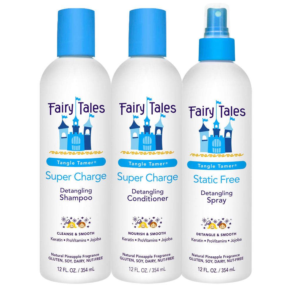 Fairy Tales Tangle Tamer shampoo bottle showing ultra-moisturizing formula for kids' hair
