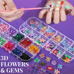 Fandamei 3D charms and rhinestones add iridescent details to nails