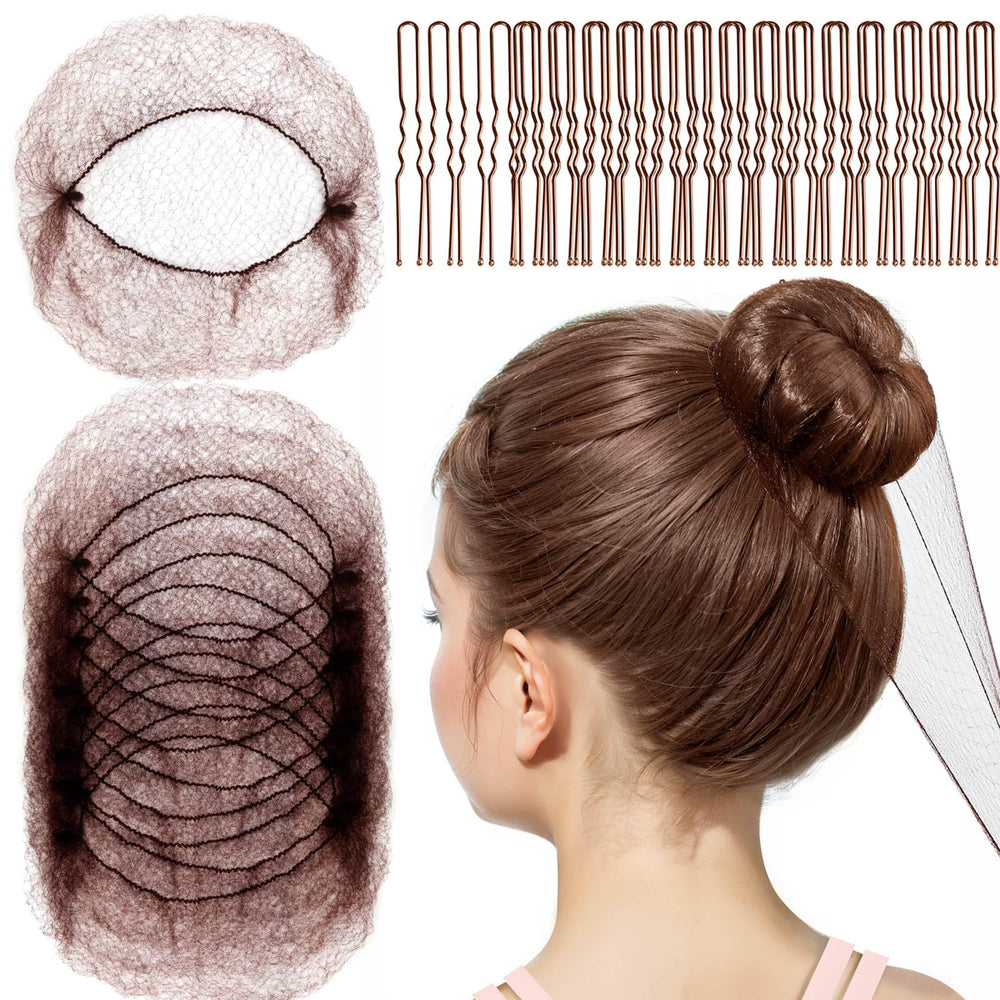 Fandamei invisible 12inch brown hair net creates a smooth bun.