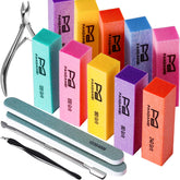 Fandamei nail buffer block set showing all ten pieces for versatile use.