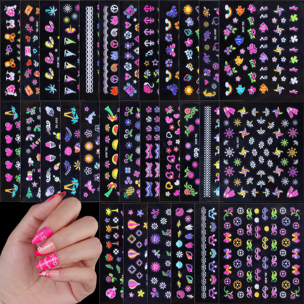 Pegatinas de uñas FANDAMEI con 30 diseños para looks de salón en casa.