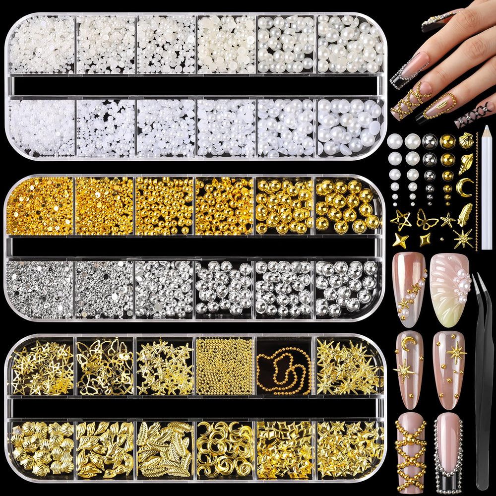 Gemas Fandamei: perlas planas blancas para uñas con acabado elegante.