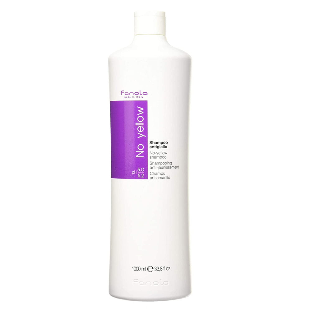 Fanola No Yellow shampoo bottle front showing violet pigment neutralizing brassiness.
